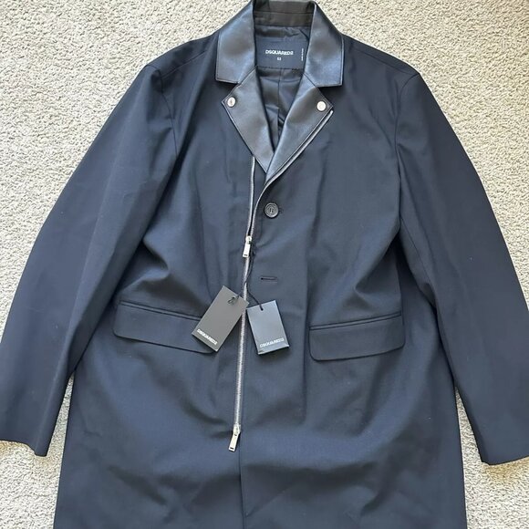 MSRP $2900 Dsquared2 Coat Jacket Biker Collar Black - Men's Size 52IT/42US